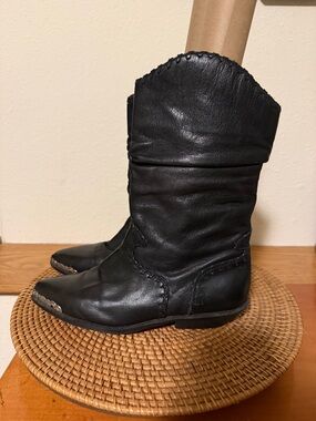 Zodiac Black Leather Ankle-to-Mid Calf Booties Vintage Western Cowboy